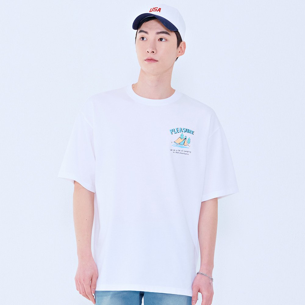 남성 캠핑 드로잉 반팔 티셔츠BBAK5841D01