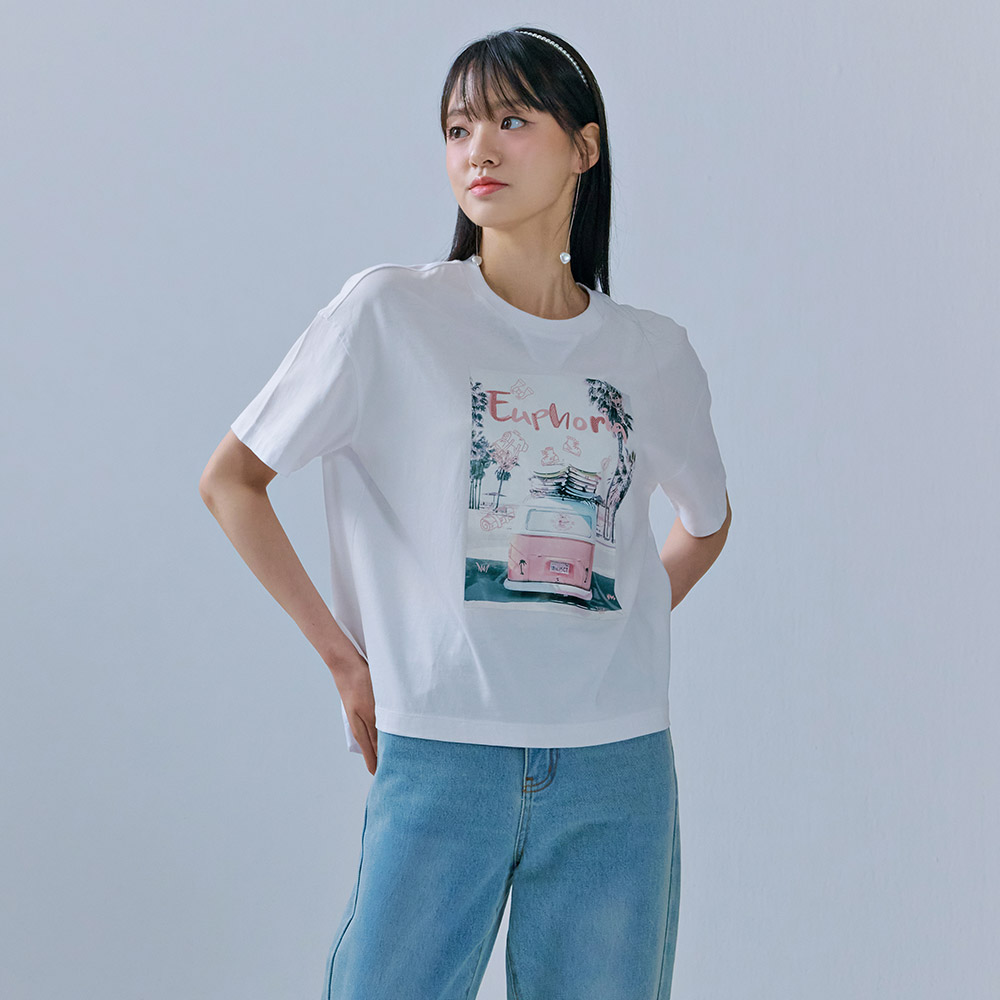여성 포토 그래픽 반팔 티셔츠-CBRG5879D11