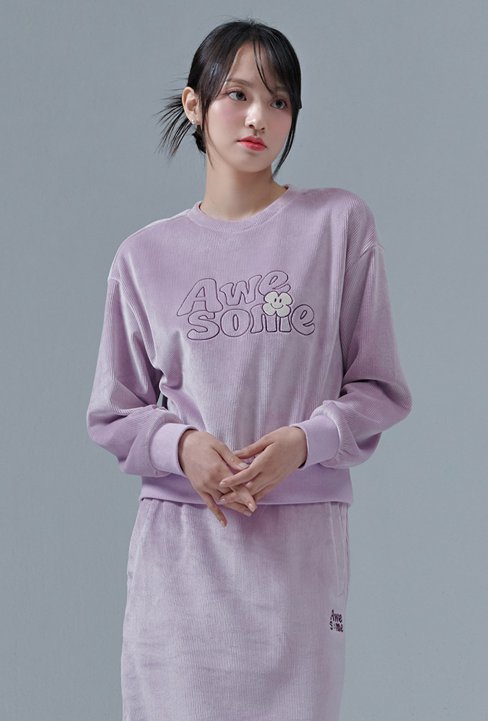 여성 융기모 자수 맨투맨 티셔츠CFRG5174D0T