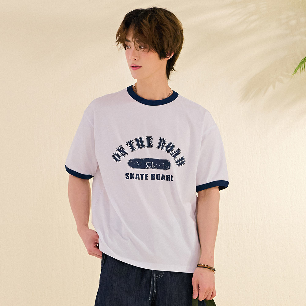 공용 배색 포인트 반팔 티셔츠-DBRU5841D01